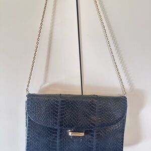 Vintage Python Dark Blue Chain Strap Shoulder Bag